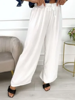Kremowe Spodnie z Szeroką Nogawką 13585-81-D|Modna Kiecka Discount