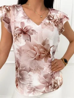 Kremowo-Brązowa Bluzeczka w Kwiaty 13486-358-Q|Modna Kiecka Discount