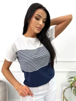 Kremowo-Granatowa Bluzeczka 13584-101-A|Modna Kiecka Hot