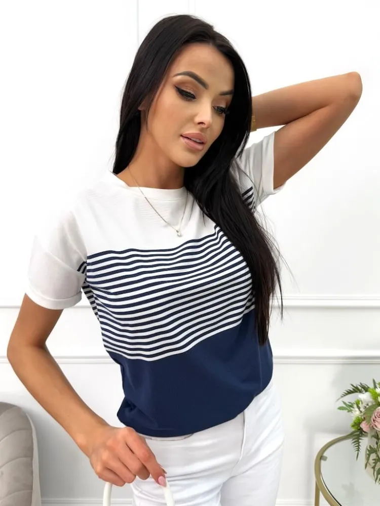 Kremowo-Granatowa Bluzeczka 13584-101-A|Modna Kiecka Hot