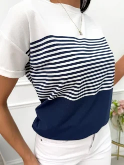 Kremowo-Granatowa Bluzeczka 13584-101-A|Modna Kiecka Hot