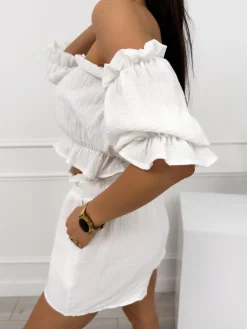 Kremowy Komplet Crop Top + Spodenki 12534-414-D|Modna Kiecka Discount