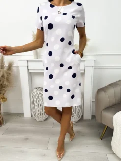 Lawendowa Sukienka w Grochy 11717-248-E|Modna Kiecka Discount