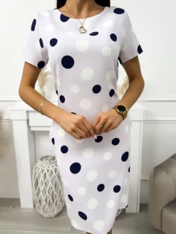 Lawendowa Sukienka w Grochy 11717-248-E|Modna Kiecka Discount