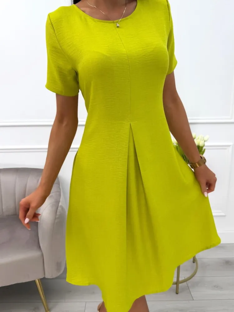 Limonkowa Sukienka z Kieszeniami 13707-103-L|Modna Kiecka Outlet