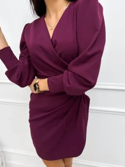 Śliwkowa Kopertowa Sukienka 11698-18-H|Modna Kiecka Fashion