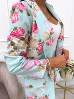 Miętowa Marynarka w Kwiaty 13646-15-C|Modna Kiecka Sale