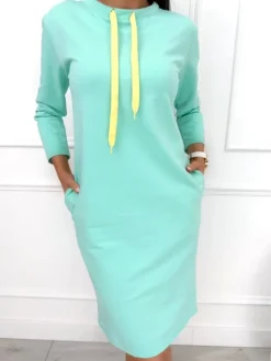 Miętowa Sukienka z Kieszeniami 13454-49-H|Modna Kiecka Fashion