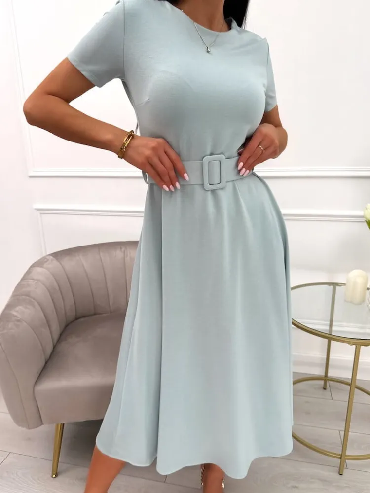 Miętowa Sukienka z Paskiem 13662-78-B|Modna Kiecka Clearance
