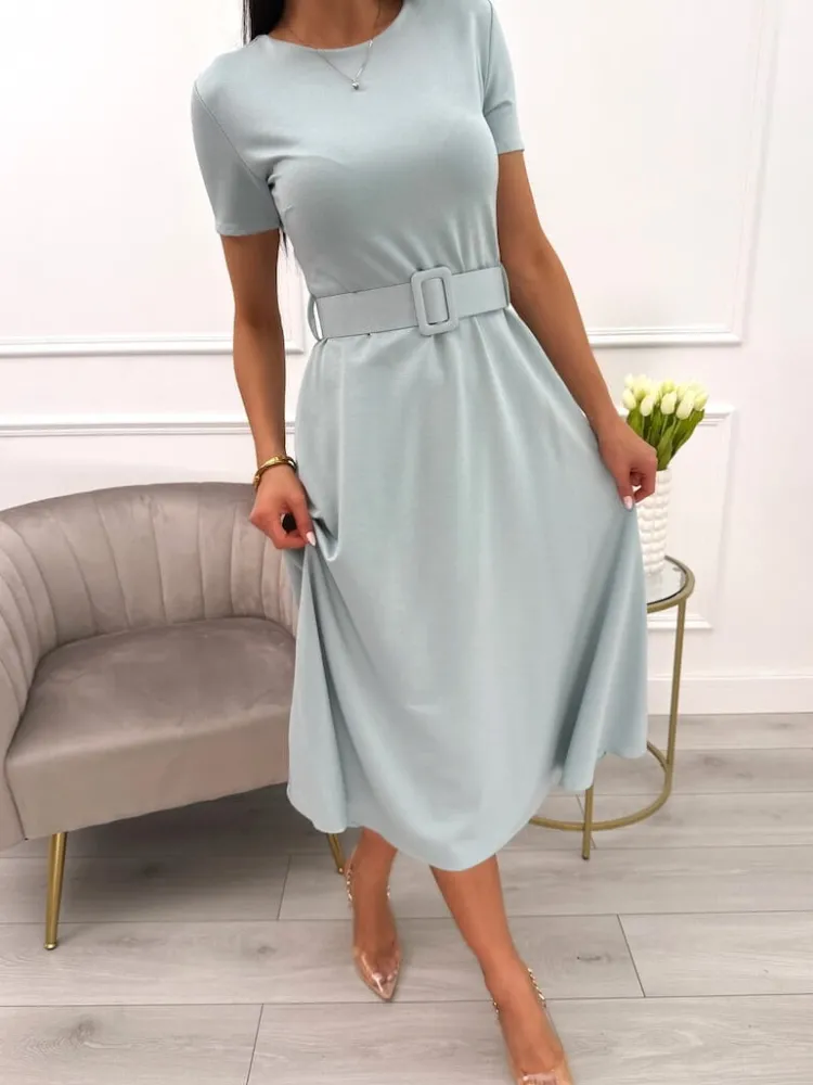 Miętowa Sukienka z Paskiem 13662-78-B|Modna Kiecka Clearance
