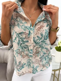 Miętowo-Beżowa Ażurowa Koszula ze Wzorem 13798-327-A|Modna Kiecka Outlet