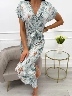 Miętowo-Kremowy Kombinezon z Paskiem 13867-502-A|Modna Kiecka Fashion