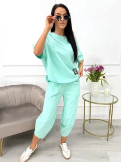 Miętowy Dresowy Komplet 13653-521-F|Modna Kiecka Discount