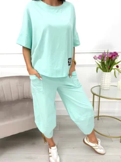 Miętowy Dresowy Komplet 13653-521-F|Modna Kiecka Discount