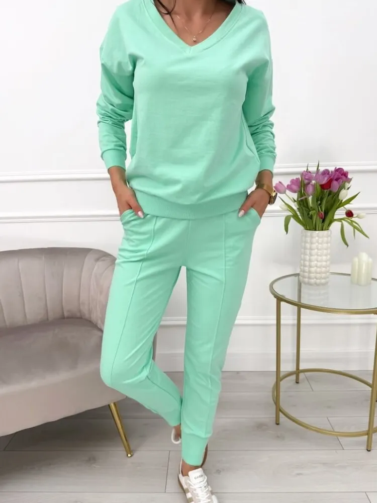 Miętowy Komplet Bluza + Spodnie 10557-115-O|Modna Kiecka Outlet