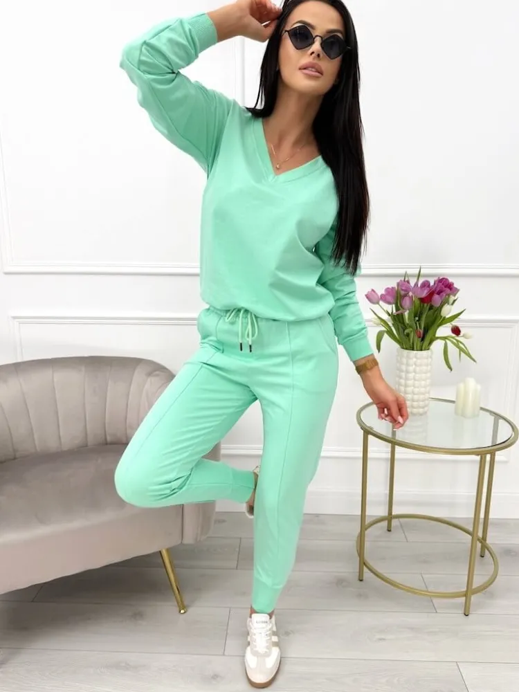 Miętowy Komplet Bluza + Spodnie 10557-115-O|Modna Kiecka Outlet