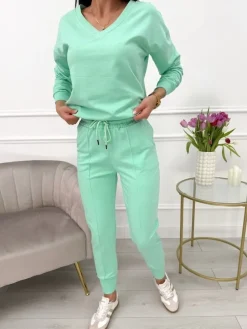 Miętowy Komplet Bluza + Spodnie 10557-115-O|Modna Kiecka Outlet