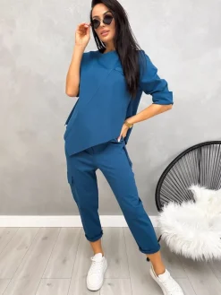 Morski Dresowy Komplet Bluza + Spodnie 12962-178-E|Modna Kiecka Fashion
