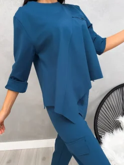 Morski Dresowy Komplet Bluza + Spodnie 12962-178-E|Modna Kiecka Fashion