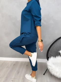 Morski Dresowy Komplet Bluza + Spodnie 12962-178-E|Modna Kiecka Fashion