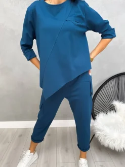 Morski Dresowy Komplet Bluza + Spodnie 12962-178-E|Modna Kiecka Fashion