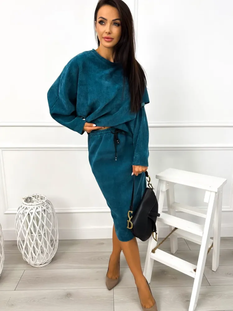 Morski Komplet Bluza + Spódnica 12836-302-H|Modna Kiecka Online