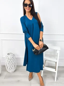 Morski Komplet Sukienka + Kardigan 12877-101-F|Modna Kiecka Fashion