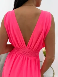 Neonowo-Koralowa Sukienka Maxi 13877-532-A|Modna Kiecka Sale