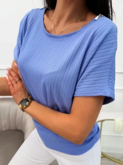 Niebieska Bluzka z Ozdobnymi Suwakami 13759-156-B|Modna Kiecka Fashion