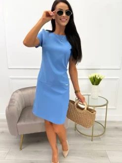 Niebieska Klasyczna Sukienka 11720-138-M|Modna Kiecka Outlet