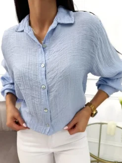 Niebieska Koszula z Długim Rękawem  13816-55-B|Modna Kiecka Discount