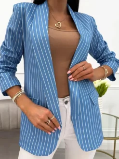 Niebieska Marynarka w Paski 13915-356-Q|Modna Kiecka New