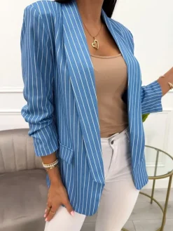 Niebieska Marynarka w Paski 13915-356-Q|Modna Kiecka New
