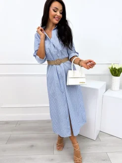 Niebieska Sukienka w Paski 12433-163-A|Modna Kiecka Fashion