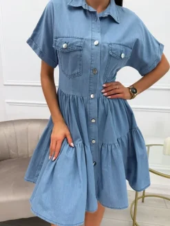 Niebieska Sukienka z Falbankami 13756-130-B|Modna Kiecka Fashion