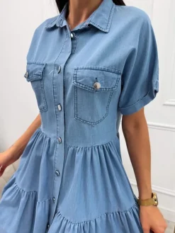 Niebieska Sukienka z Falbankami 13756-130-B|Modna Kiecka Fashion
