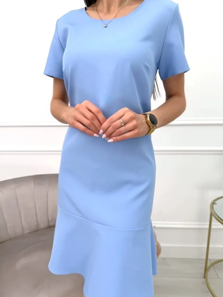 Niebieska Sukienka z Falbanką 11931-409-I|Modna Kiecka Sale