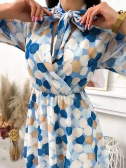 Niebieska Sukienka z Wiązaniem 11966-106-B|Modna Kiecka New