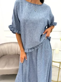 Niebieski Komplet Bluzka + Spódnica 13785-92-B|Modna Kiecka Best