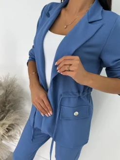 Niebieski Komplet Narzutka + Spodnie 12399-96-B|Modna Kiecka Hot