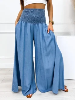 Niebieskie Jeansowe Spodnie z Szeroką Nogawką 12588-69-B|Modna Kiecka Sale