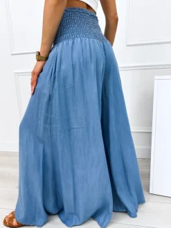 Niebieskie Jeansowe Spodnie z Szeroką Nogawką 12588-69-B|Modna Kiecka Sale