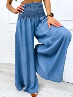 Niebieskie Jeansowe Spodnie z Szeroką Nogawką 12588-69-B|Modna Kiecka Sale
