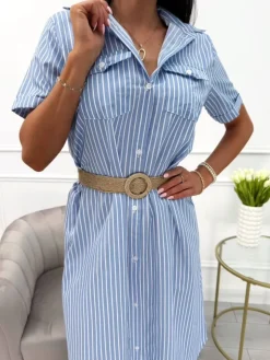 Niebiesko-Biała Sukienka w Paski 13976-415-A|Modna Kiecka Fashion