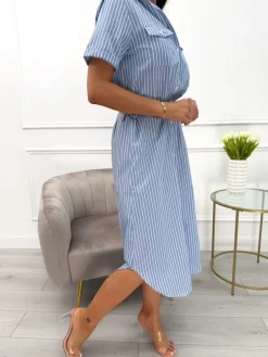 Niebiesko-Biała Sukienka w Paski 13976-415-A|Modna Kiecka Fashion
