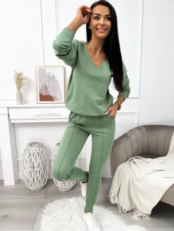 Pistacjowy Komplet Bluza + Spodnie 10557-115-H|Modna Kiecka Fashion