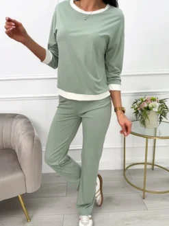 Pistacjowy Komplet Bluzka+Spodnie 13592-173-E|Modna Kiecka Sale