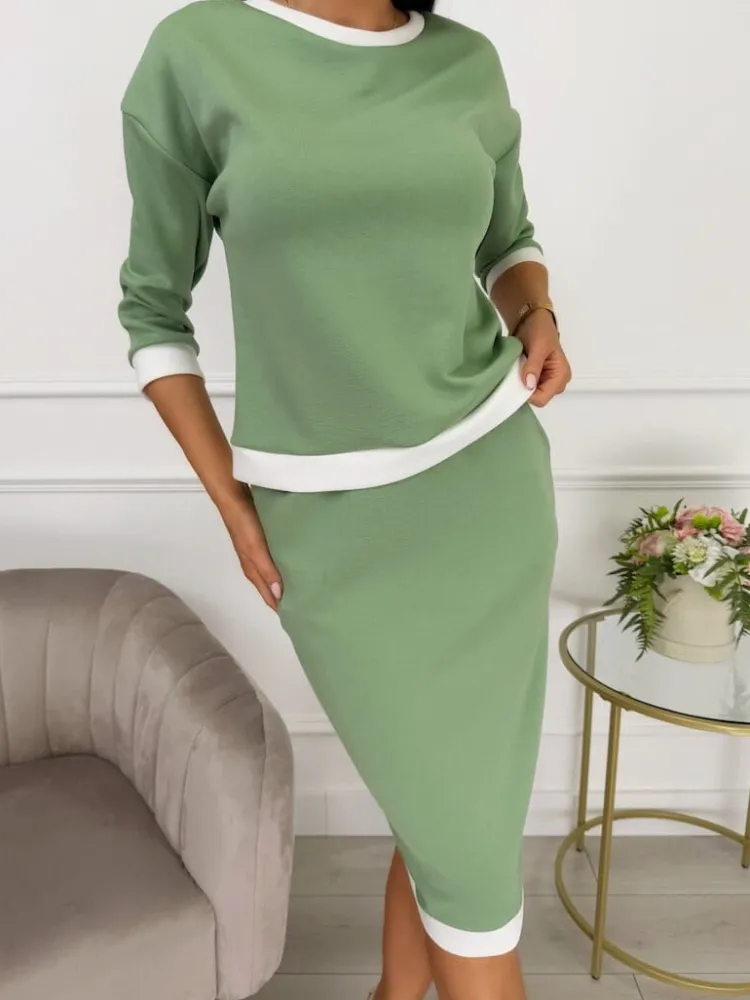 Pistacjowy Komplet ze Spódnicą 13526-183-E|Modna Kiecka Outlet
