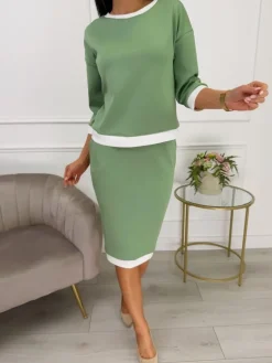 Pistacjowy Komplet ze Spódnicą 13526-183-E|Modna Kiecka Outlet