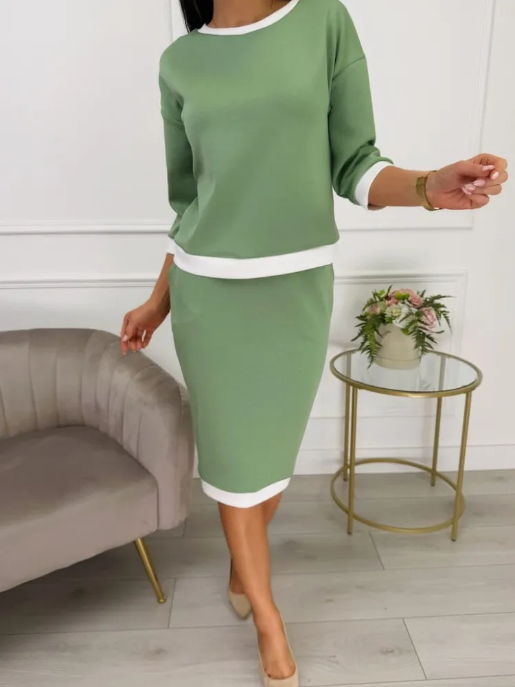 Pistacjowy Komplet ze Spódnicą 13526-183-E|Modna Kiecka Outlet